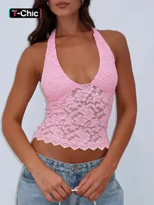 Women's Halter Neck Tank Top, Slim Sleeveless Top for Summer, Fashion Chic Women's Top for Daily Wear