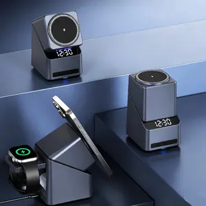 Domars 4-in-1 auto Rotation Wireless Charger -Sleek Minimalist Clock with 180°Electric Rotation,Fast Charging for Apple Watch, iPhone & airpods,3-in-1Charging Station to declutter Your Desk