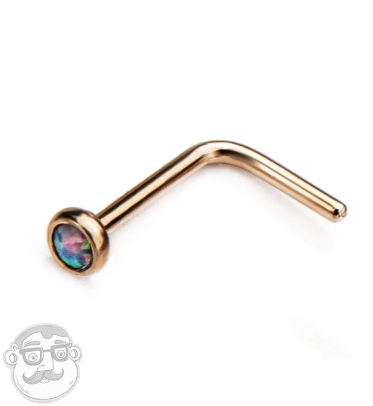 20G Purple Opalite Gold PVD L Bend Nose Ring