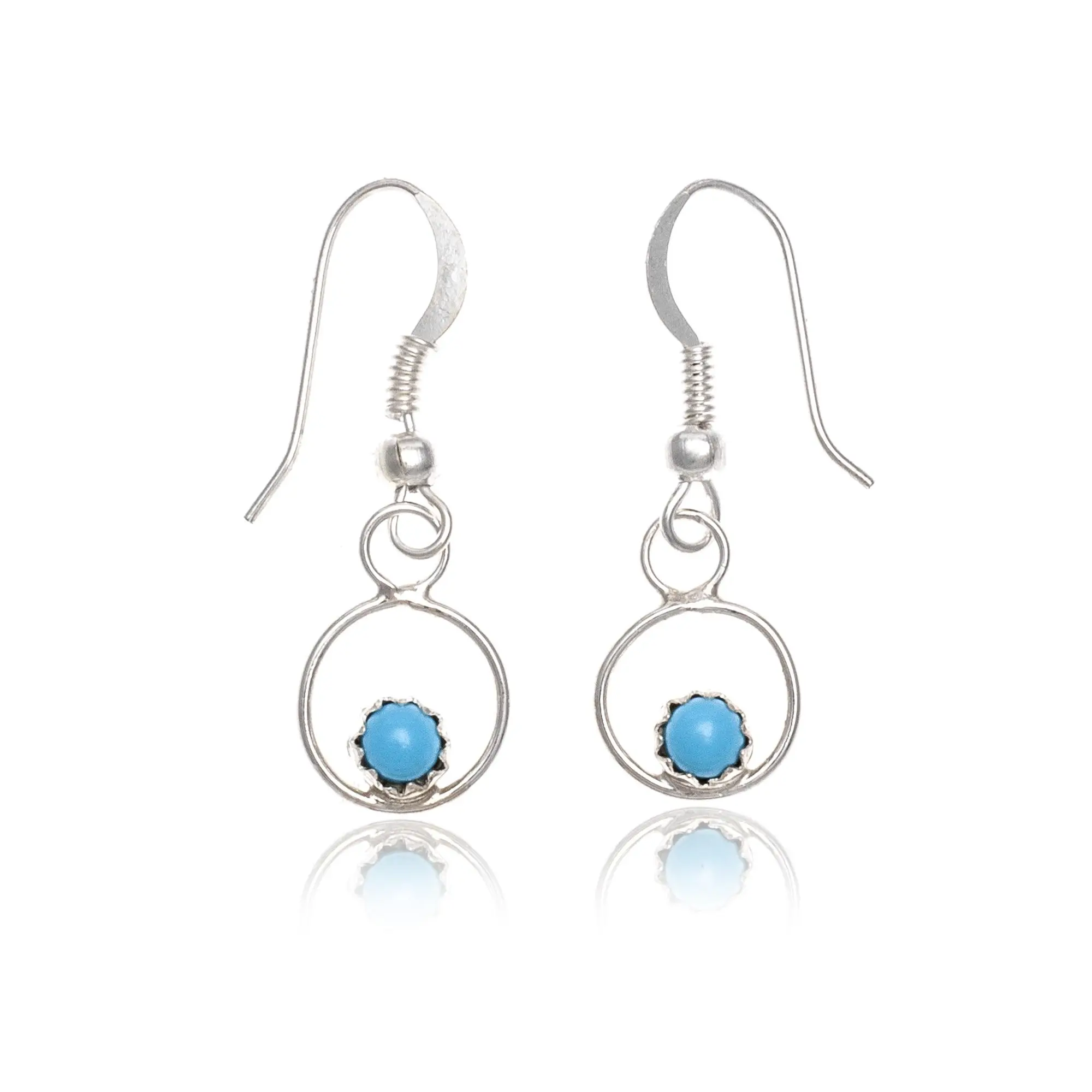 .925 Sterling Silver Certified Authentic Handmade Delicate Navajo Native American Natural Turquoise Dangle Earrings 27223