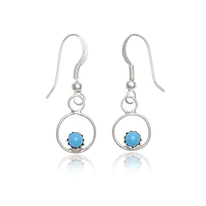 .925 Sterling Silver Certified Authentic Handmade Delicate Navajo Native American Natural Turquoise Dangle Earrings 27223