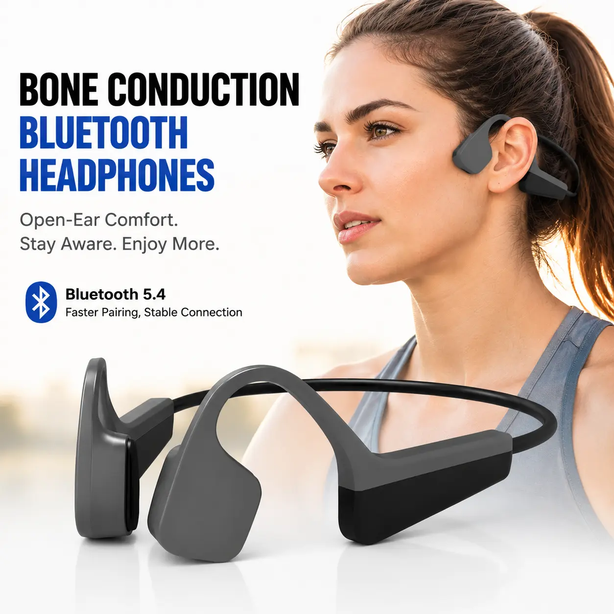 Open-Ear Bone Conduction Bluetooth Headphones, Wireless Sport Earphones w/ Mic, Bluetooth 5.4, 29g Ultra-Light Sweatproof Headset for Running, Workout, Cycling, Driving Audio Electronic earbuds custom