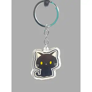 Black Cat Acrylic Keychain, Cute kawaii animal memorial ornament, pet portrait charm gift  backpack photo fob or dad car déco