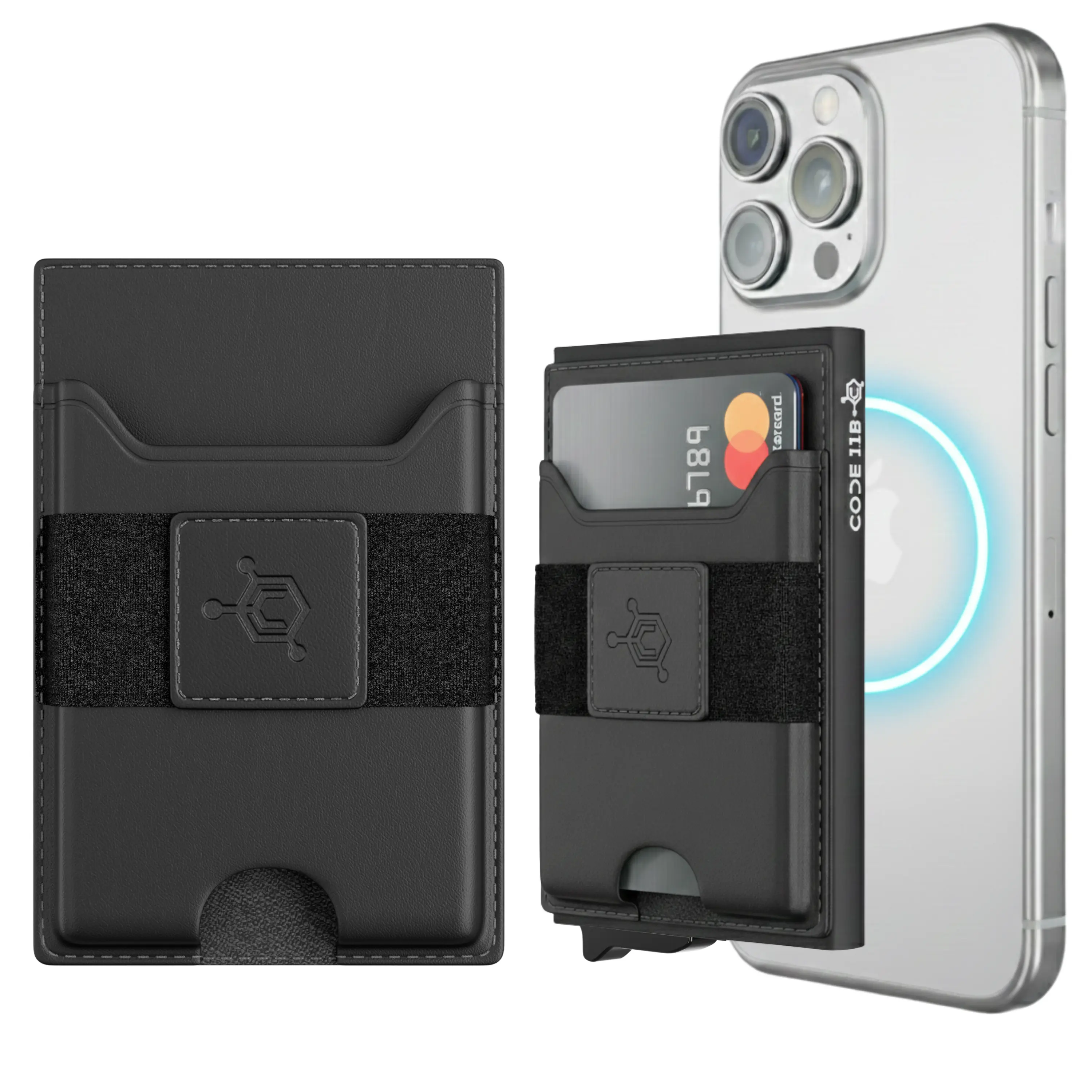 CODE 118 Mag Pouch - Slim Leather Stick-On Card Holder Add-On for CODE 118 Wallet - Full Grain Leather Pouch Holds 4 Extra Cards + Cash (Wallet Not Included)
