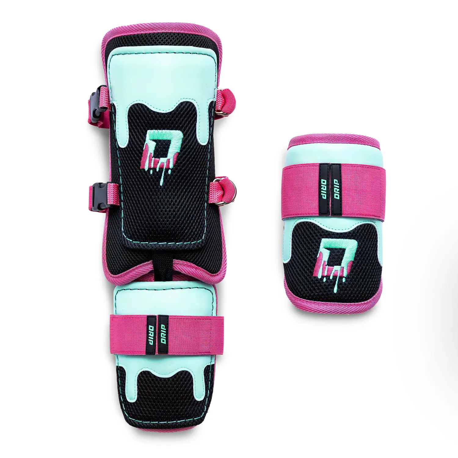 Youth Baseball Shin & Elbow Protective Kit (Set of 2) - Durable Protective Gear, Breathable Anti-Injury Liner, Adjustable Quick-Release Fit, Stay-Put Straps, Impact Zone Guard, Lightweight Slides Leg Protection, Sports Accessory (Pink/Aqua/Black)