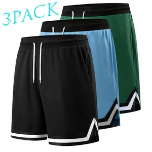 3-pack! Retro Colorblock Basketball Shorts – Mesh, Breathable, Quick-Dry Men’s Fitness Training Casual Mid-Length Shorts