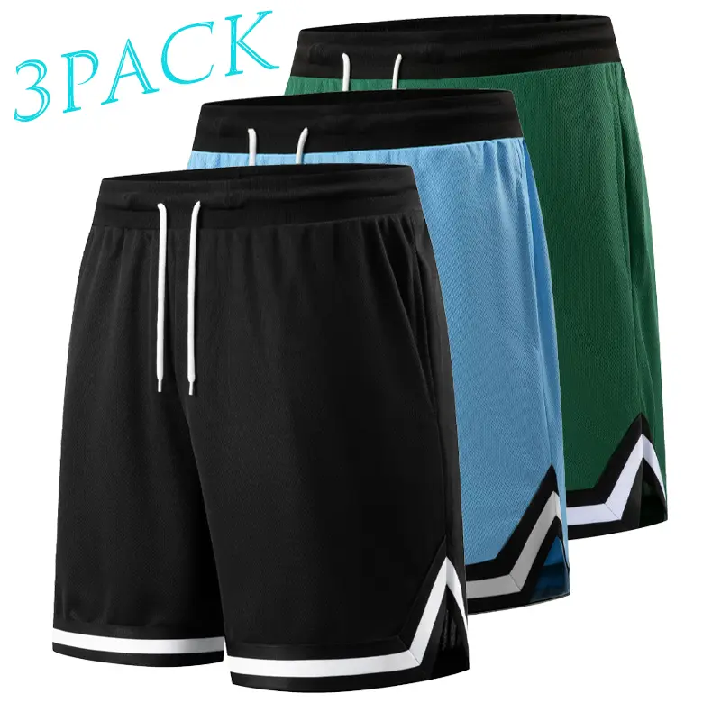 3-pack! Retro Colorblock Basketball Shorts – Mesh, Breathable, Quick-Dry Men’s Fitness Training Casual Mid-Length Shorts, Casual Wear, Athleisure Shorts