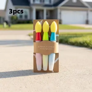 3pcs Indoor Outdoor Sponge Chalk Brushes, Ground Painting Tools, Thick Sponge Head, Large Handle, Water Washable, Professional Art Use