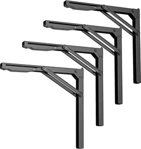 18 inch Folding Shelf Brackets for Garage, Heavy Duty Collapsible Shelf Bracket Steel Wall Mounted Table Brackets (Pack of 4, No Board)