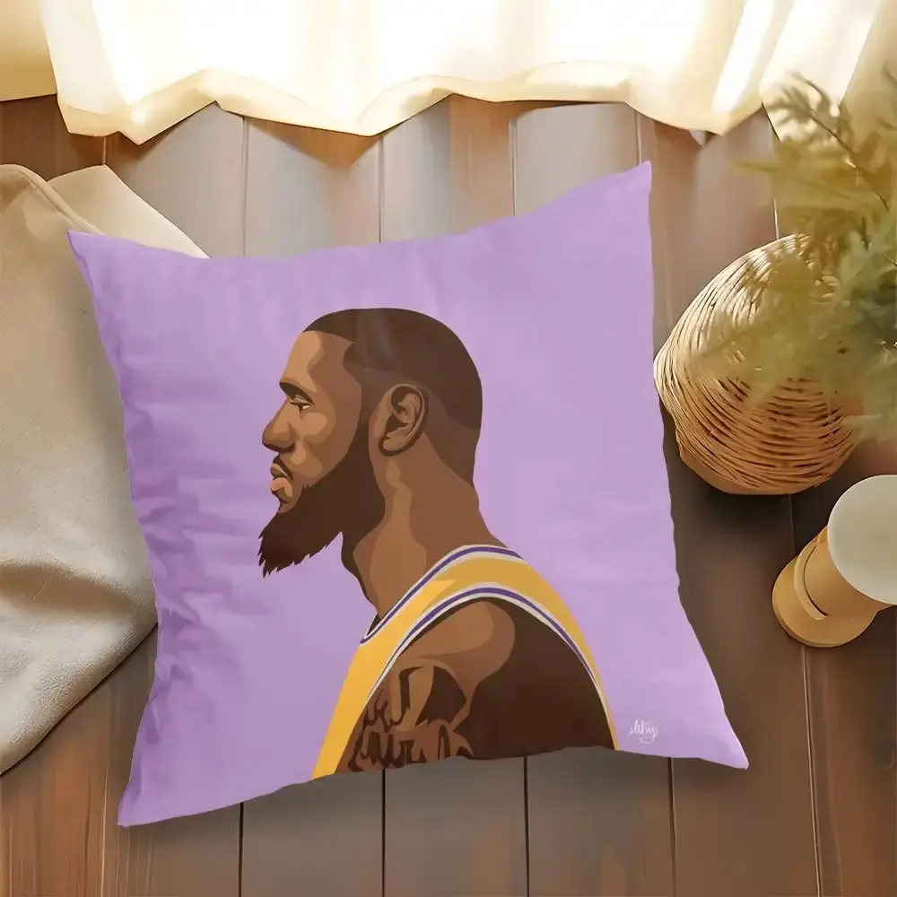 1PC LeBron James Print Pillowcase - 45*45cm/18*18in Soft Polyester Fiber Decorative Cover, Zipper Closure, Suitable for Sofa, Bed (Inner Core Not Included)