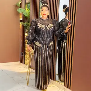 Sequin Plus Size African Party Dresses for Women Fashion Dashiki Ankara Wedding Evening Gown Elegant Christmas Muslim Maxi Dress