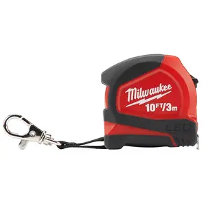 10 ft Keychain Tape Measure with LED Light Heavy-Duty Clip 4PT Reinforced Frame Magnetic Back 10 Lumens LED for Low Light