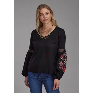 Women's Roper Black Rayon Long Sleeve Western Blouse