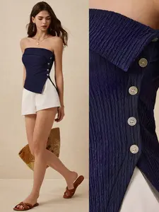 Women's Solid Side Button Design Fashion Tube Top