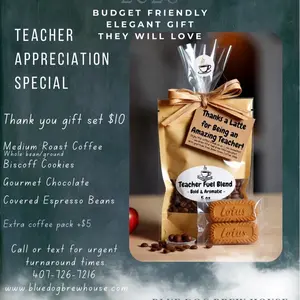 Teacher Appreciation Coffee Gift Set with Medium Roast Coffee, Gourmet Chocolate, Biscoff Cookies, and Espresso Beans - Snack