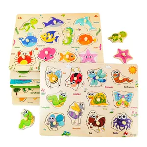 Wooden Puzzles Set, Montessori Learning Toy for Toddlers 1-5, Develop Fine Motor Skills & Problem Solving with Alphabet, Number, Animal and Vehicle Themed Pieces