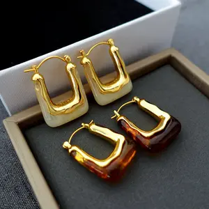 Acrylic Rectangle Clear Earrings for Women, Plated Chunky Earrings Geometric Minimalist Statement Lightweight Dainty Hypoallergenic Hoop Earrings for Womens Jewelry