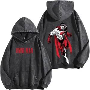 Strong Hero Comic Washed Hoodie – Retro Oversized Streetwear Hoodie