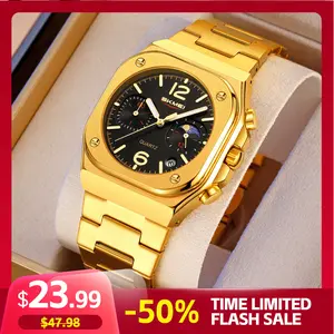 SKMEI Men's Fashion Quartz Watch with Curved Metal Case and Calendar Timing Function 42.2mm Wide Stainless Steel Strap Butterfly Buckle 3ATM Waterproof Night Light Trendy Watch Modern Fashionable Wristwatch