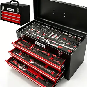 【fathersdaygift】108-Piece 3-Drawer High-Quality Tool Kit, High-Capacity Portable Metal Tool Case with Locking System and Liner for Tool Storage A Complete Kit for Mechanical Repair & Home Maintenance - ThePerfect Father's Day Gift #fathersdaygift