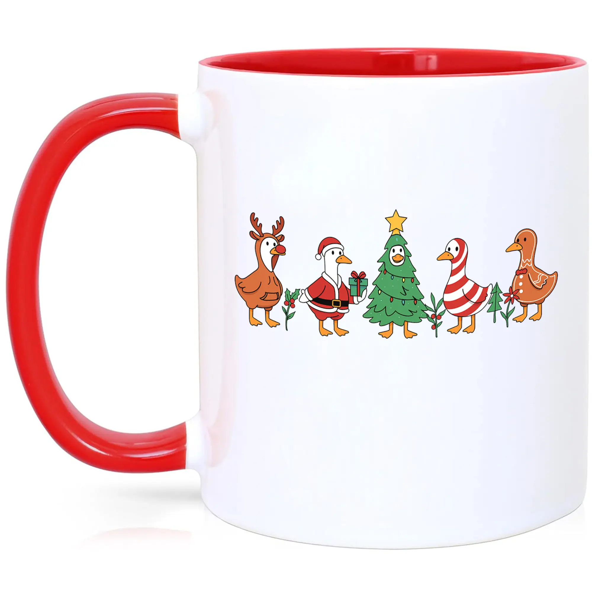 CupiCo Funny Christmas Goose Ceramic Mug, Just a Jolly Goose Coffee Mug, Festive Geese Tea Cup, Cute Animal Christmas Vibes Mugs