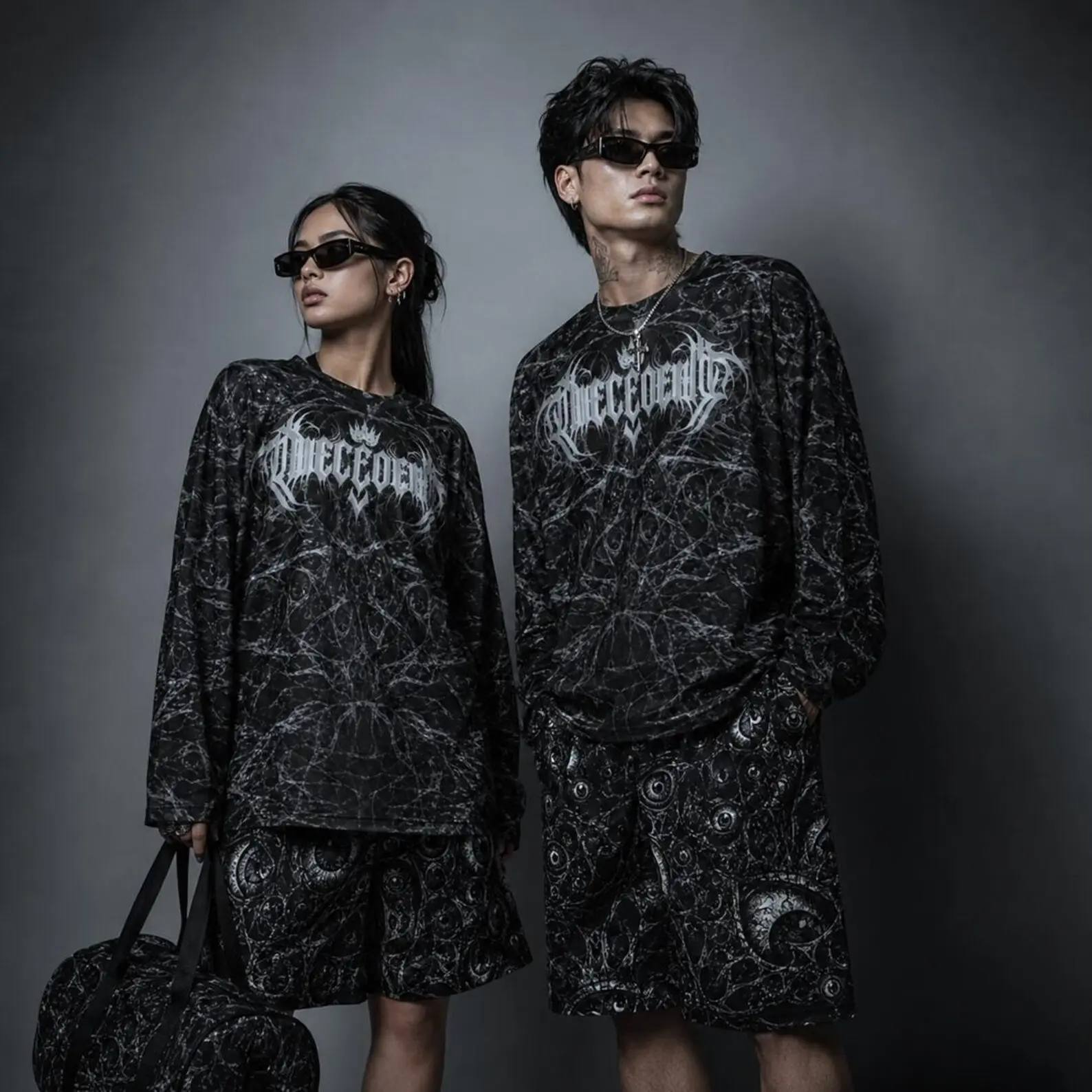 Gothic Cybersigilism Hockey Jersey, Long Sleeve Dark Streetwear Shirt, Black Metal Sublimation Y2K Gothic Clothing, Trendy Y2k Unisex Adult All-Over Print Hockey Jersey Casual Size XS - 5XL