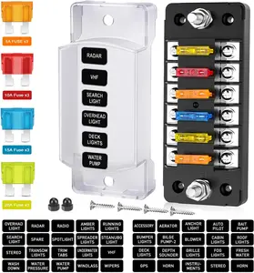 6 Way Fuse Block with Negative Bus 12V Blade Fuse Holder ATC/ATO Standard Fuse Box Label Stickers Waterproof Cover Fuse Panel for Automotive Cars Trucks RVs Campers Vans, 2 Years Warranty