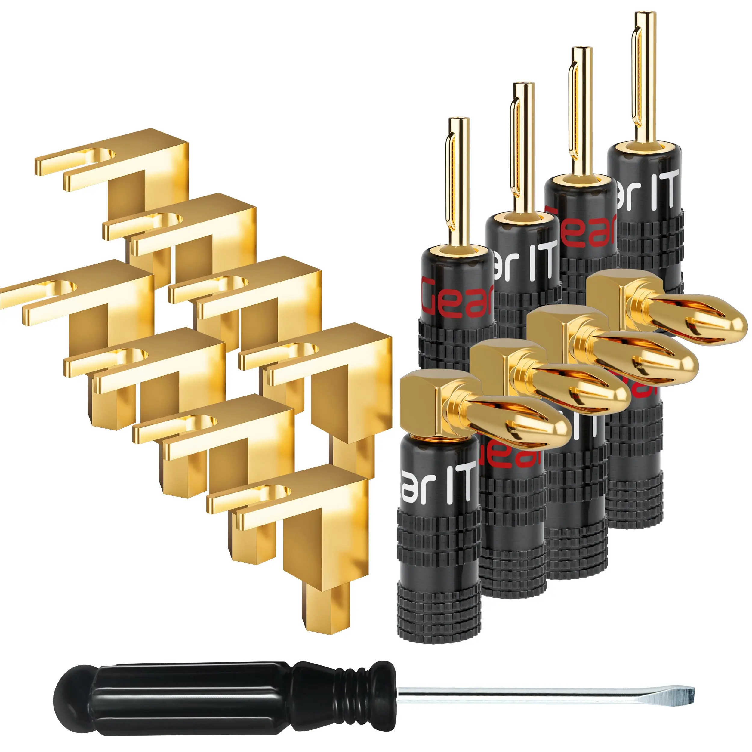 4 Pairs Right Angle Spade Plugs Adapter, 2 Pairs Banana Plugs and Right Angle Banana Plugs 4 Pairs Right Angle Spade Plugs Adapter, 2 Pairs Banana Plugs and Right Angle Banana Plugs