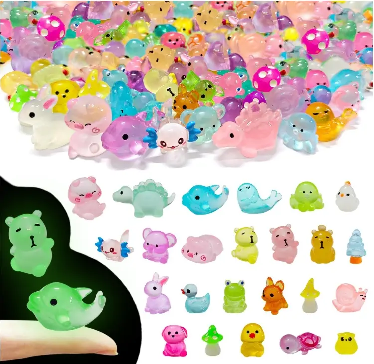 105 Pcs Mini Resin Animals 25 Styles Bulk to Hide Miniature Figures Luminous Tiny Little Animals Glow in the Dark Figurines for Dollhouse Micro Landscape Aquarium