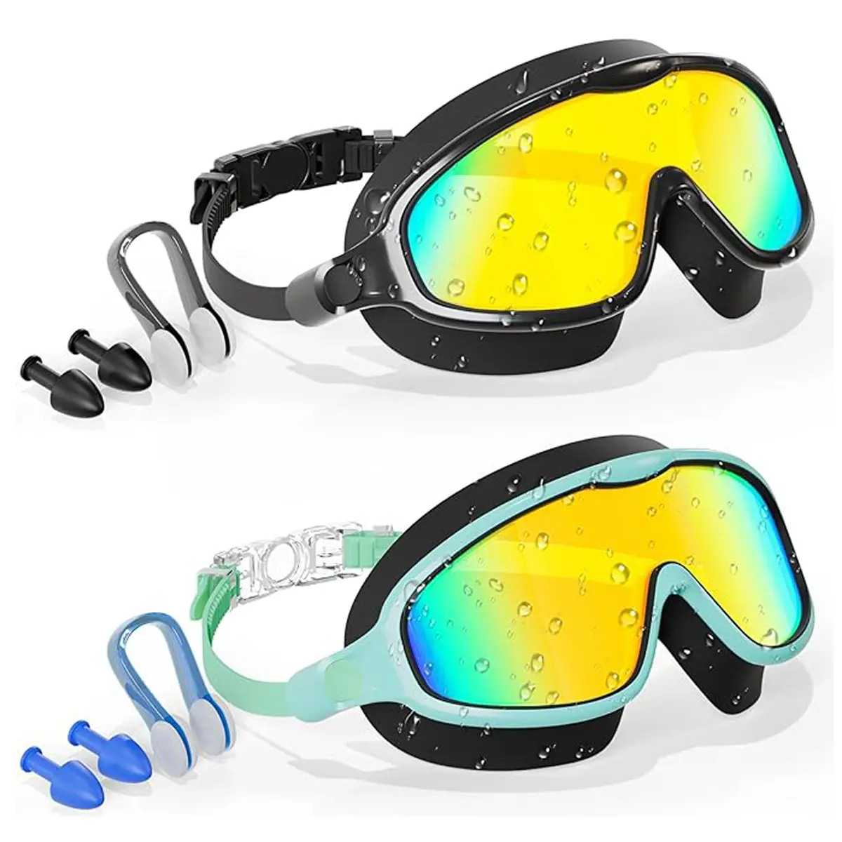 Aegend 2 Pack Swim Goggles for Kids Youth 3-14, Wide Frame Anti-Fog Anti-UV Clear Vision Goggles for Swimming, Swimming Goggles summervibes, tiktokshopbacktoschool