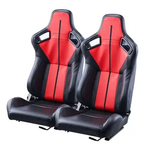 VEVOR Racing Seat, 2 Set, Adjustable Racing Cockpit with Wide Angle Reclining High-Resilience Foam, Comfortable Racing Chair with Soft PVC Leather Q235B Slider, Fit for Racing Cars Go-Karts