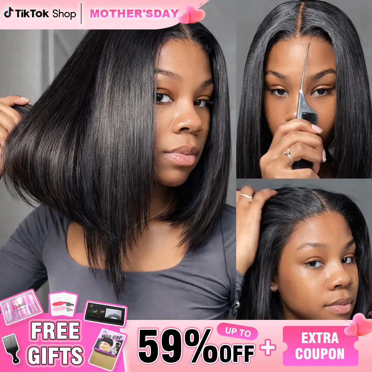 Pre-Bleached 180% Density Yaki Straight Human Hair Bob Wig 9x6 HD Lace Closure OQ Hair 9x6 TPart Layered Cut Wear Go Wigs 220% Density Yaki  main image 2