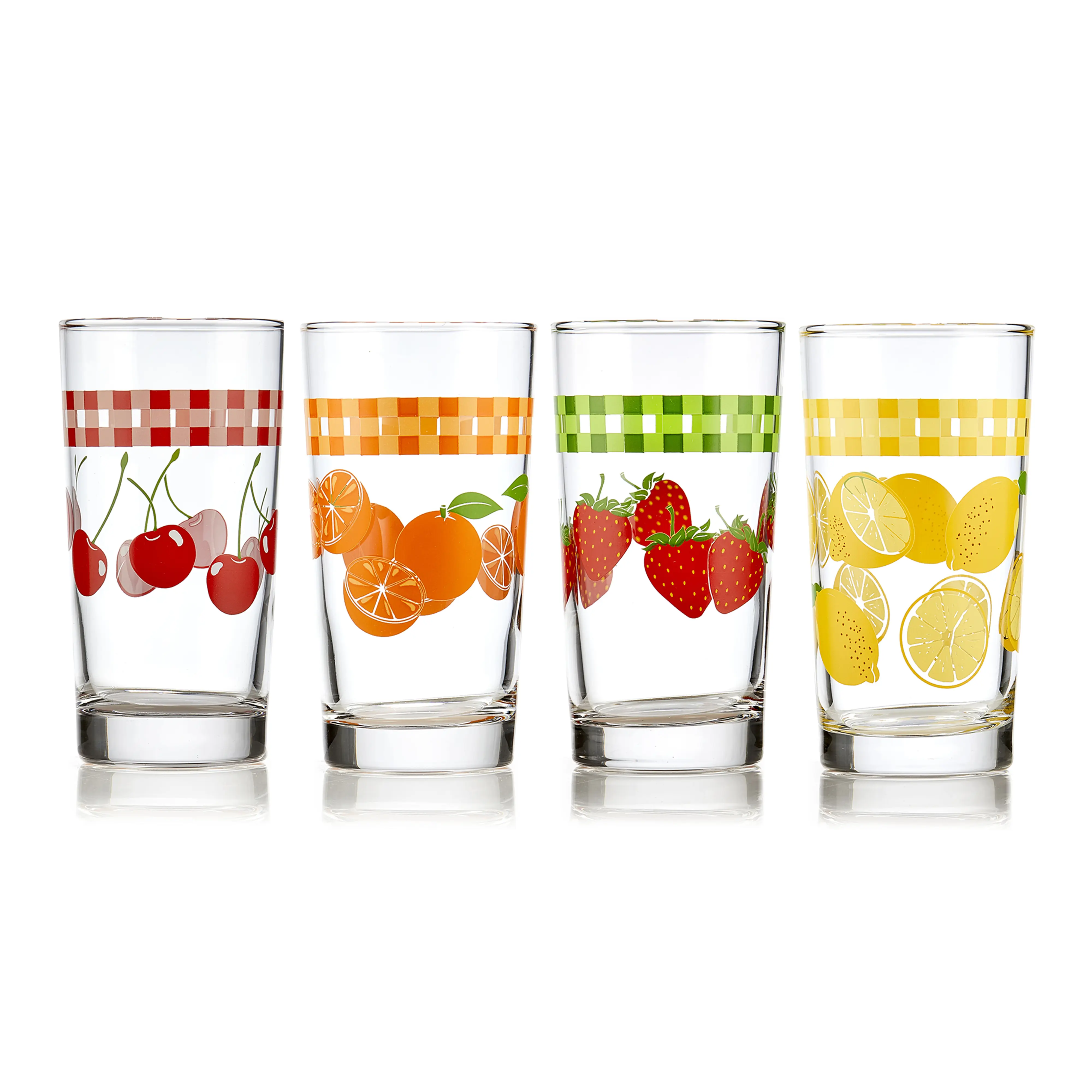 Libbey Vintage Juice Drinking Glasses Set of 4, Colorful, Retro Fruit Design Glass Cups Set, Dishwasher Safe Water Glasses Set for Everyday Beverages