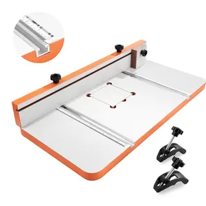 Drill Press Table 24 Inch by 12 Inch Worktable with Adjustable Fence and Stop Block, MDF Tabletop, Built-In Scale, T-Slot System, Supports Multiple Clamps and Vises, Compatible with Most Drill Presses