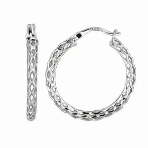 Royal Chain Sterling Silver Polished and Diamond-Cut Hoop Earrings - 3/4"