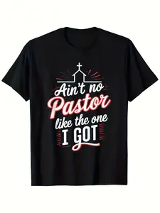 Funny Christian Pastor T-shirt with the slogan "My Pastor Here Is Unique" and Cross Church Design -100% Cotton Soft Unisex Crewneck T-shirt, Comfortable for All Seasons, Black with White and Red Printing-Pastor Dress Gift