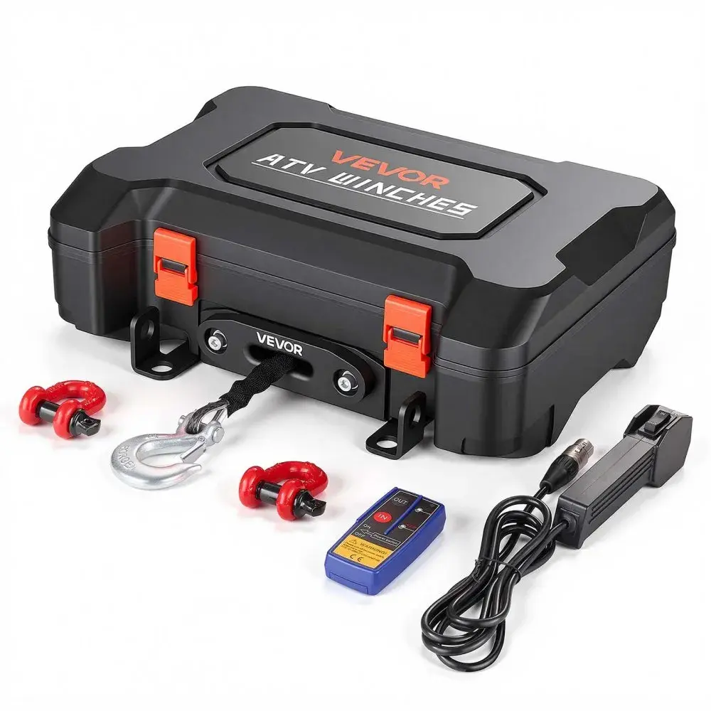 VEVOR 4500 lbs 12V DC Electric Portable Winch, 2.2 hp Motor, 136:1 Gear Reduction Ratio, Synthetic Rope, Wireless/Wired Remotes, Box-Style Recovery Kit, Aluminum Alloy Frame, IP55 Rated, Built to Last for ATV UTV Off-Road Pulls, 32.8 Ft Rope, Atv Users, F