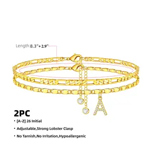 Letter cascade anklet women's exquisite chain letter pendant anklet set anti-allergic A-Z girl gift fashionable adjustable size waterproof makeup clothing
