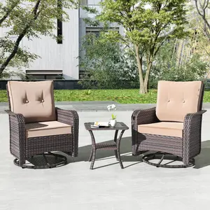 【Summer Vibes】Kullavik 3 Pieces Patio Furniture Set with 4-inch Thick Cushion,360 Degree Swivel Rocking Chairs and Rattan Side Table for Garden,Porch,Backyard