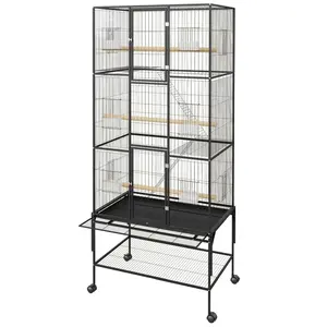 69'' Extra Large Bird Cage, Metal Parrot Cage with Storage Shelf & Detachable Stand,for Mid-Sized Parrots Cockatiels Conures Parakeets Lovebirds Budgie Finch