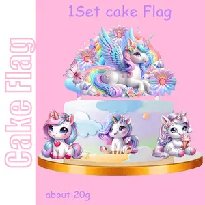 4 Piece Unicorn Cake Flag Decorations, Sparkling Unicorn Cake Topper, Birthday Party Supplies, Home Decoration Gift