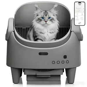 Gaomon Automatic Litter Box, Open-Top Self-Cleaning Electric Litter Box with 15-Layer Safety Protection System, Smart App Control, Adjustable Entry Height and Odor Control, Grey