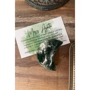 Moss Agate Crescent Moon Miniature Dish