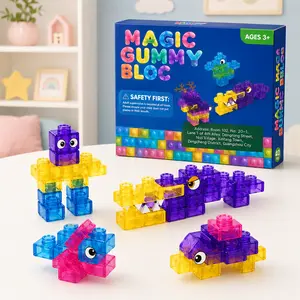 Soft Jelly Blocks for Toddlers and Kids, Colorful Squishy Stacking Building Blocks, Sensory Tactile Puzzle Toy for Preschool Learning and Creative Play Age 3+