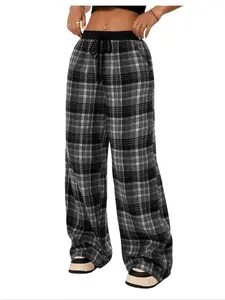 Plus Size Plaid Print Straight Wide Leg Pants, Casual Fit with Moderate Fabric Thickness, Stylish Bottoms for All Seasons, Casual Streetwear Pants