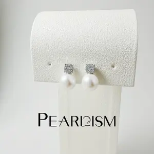 【Live】PEARLISM Dainty Everyday Edison Pearl Earrings | 9-10mm Round, Silver-Plated CZ Accent-AFEE011