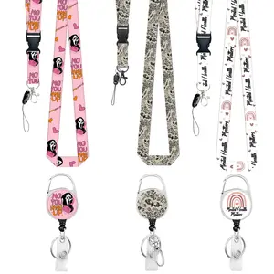 Rainbow ID Badge Holder with Detachable Lanyard, Nurse Badge Reel, Office Name Tag Clip, Durable Keychain, Fun Ghost Pattern, Nurse ID Card Case