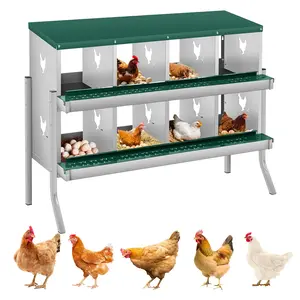 8 Compartment Chicken Nesting Box with Legs, 2 Layer Wall Mount/Free Standing Poultry Nest for Chickens, Hens, Ducks, Metal Chicken Laying Boxes with Perch, Secure Lid, Vented Holes, Green