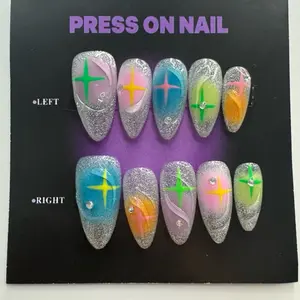 BoooNails shimmy FreeStyle Medium Almond Press On Nails shimmy style metallic design Design Easy Application Unique Diamond Accentss