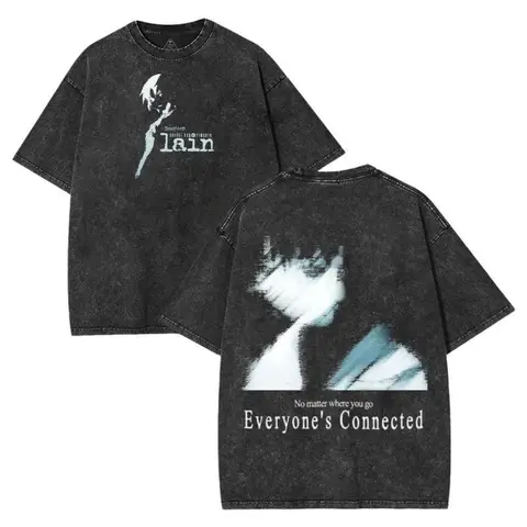 Men's Vintage Serial Experiments Lain Distressed Graphic Top - Heavy Cotton Casual Round Neck Short Sleeve Shirt, Menswear Fit Everyday Anime Merchandise, Vintage Graphic Tees, Shirts Tees